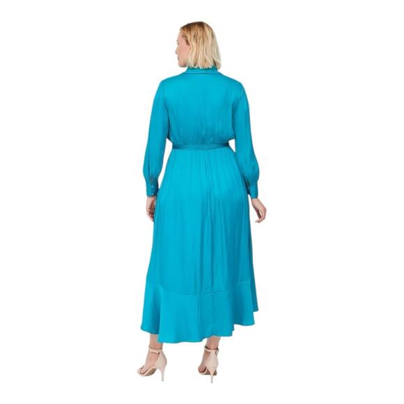 Lane Bryant Blouson Sleeve Shawl Collar Faux Wrap Midi Dress New With Tags - Picture 3 of 7